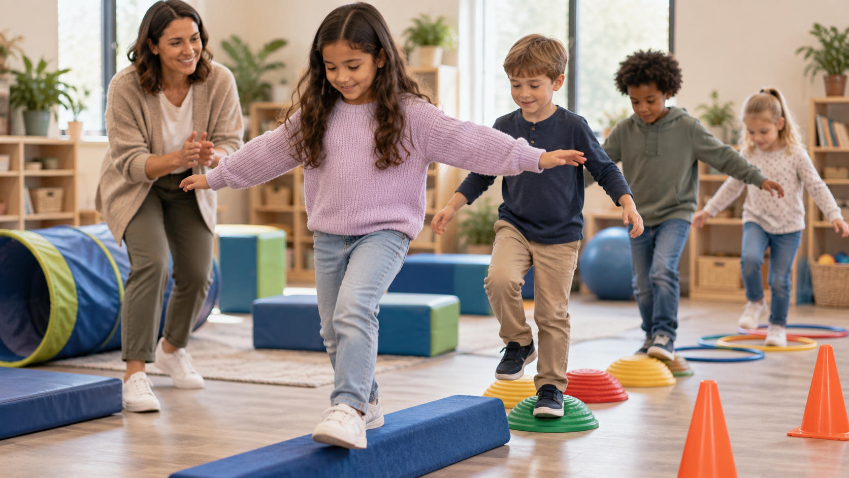 Kinder trainieren Körpererfahrung und Bewegungssteuerung